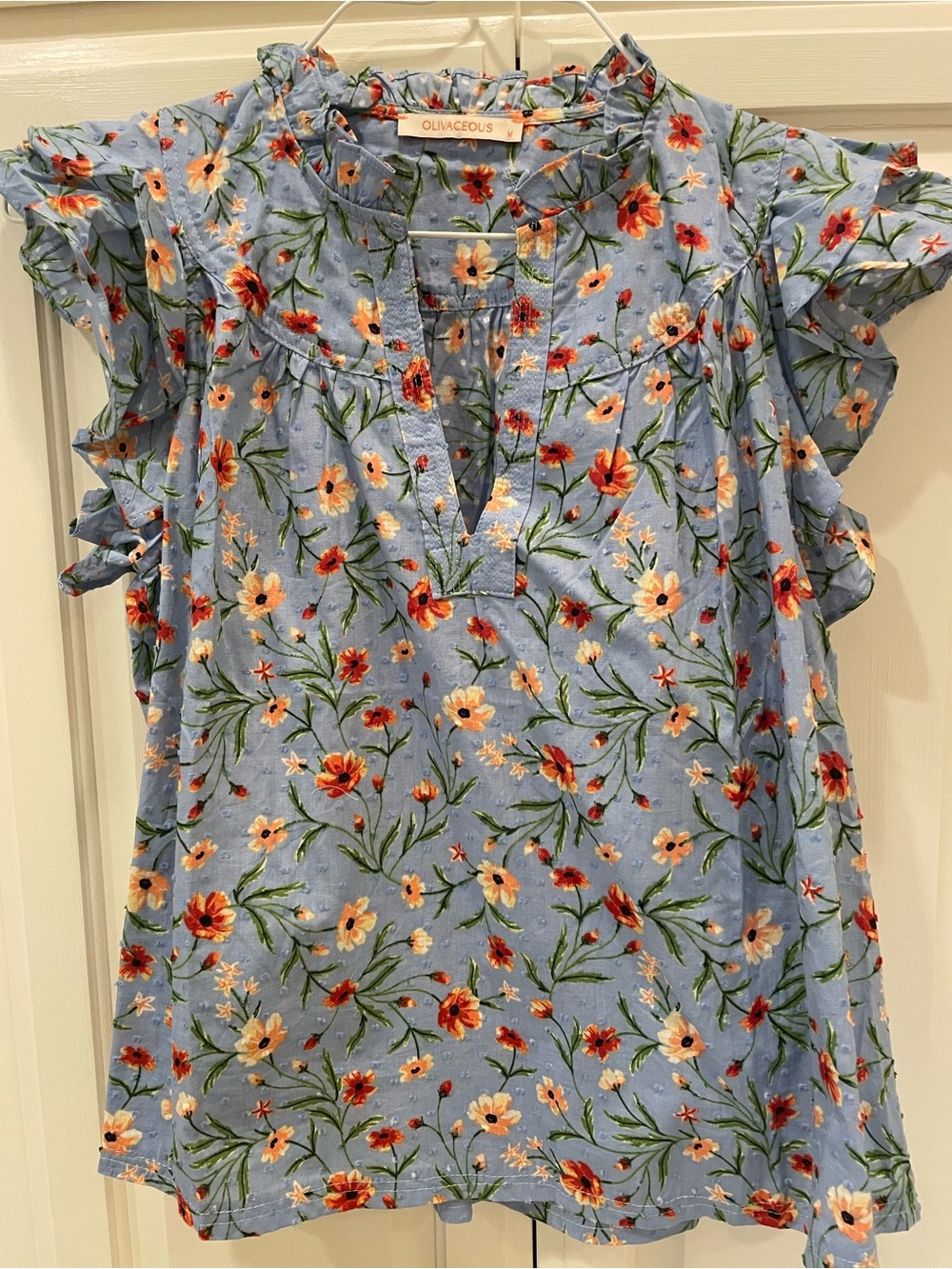 Blue Floral Ruffle Top - Picture 3 of 9